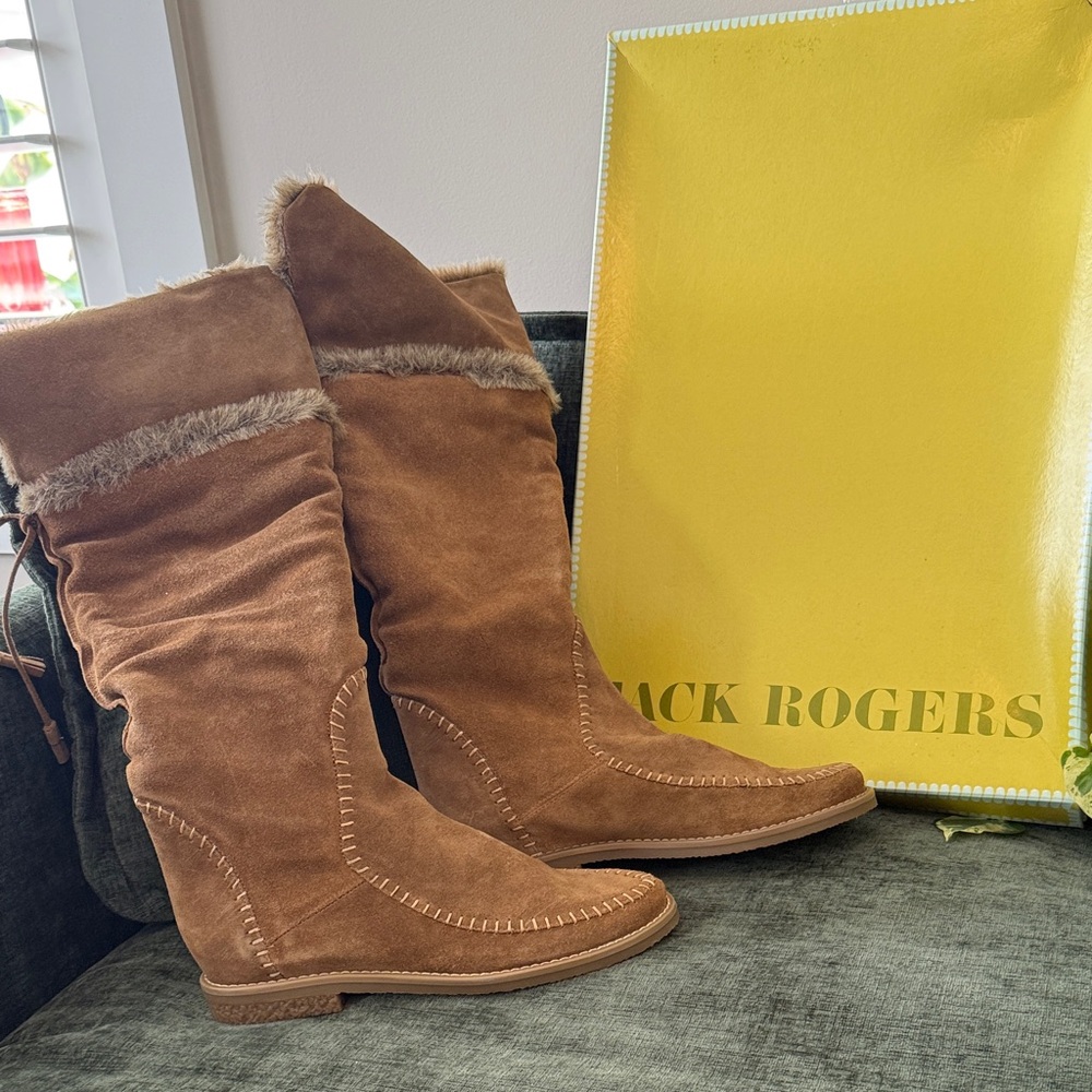 Jack Rogers Tan Suede Boots with Fur Trim